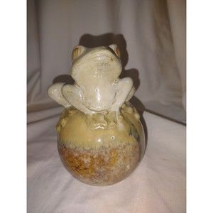 6x4 Art Pottery Tree frog On Orb Sphere Ball VTG Glazed Indoor Outdoor Decor